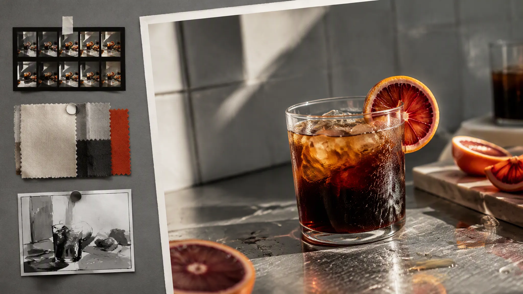 Cold brew campaign image developed with coordinated lighting, palette, and composition studies